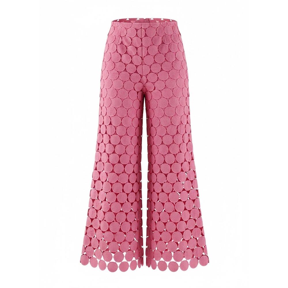 UOOZEE Pink Hollow Polka Dot Wide Leg Palazzo Pants NWT